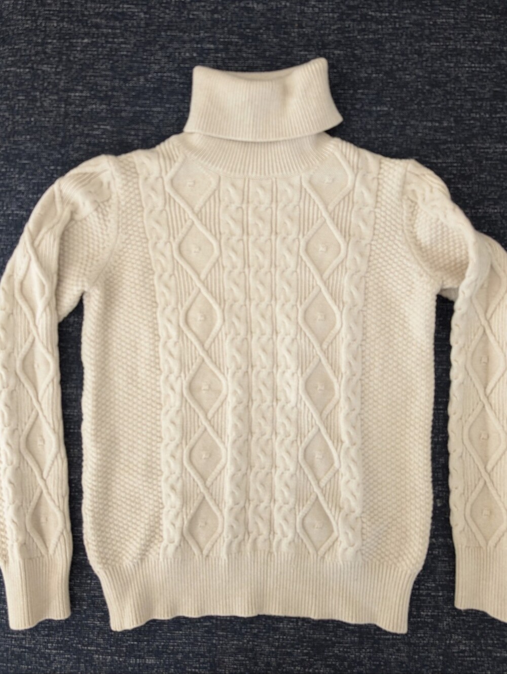 Fisherman Cable Knit Cream Turtleneck Sweater